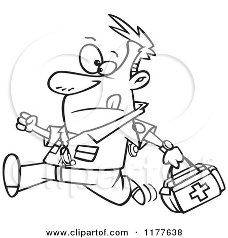 450x470 Cartoon Of An Outlined An Outlined Running Male Emt With A First