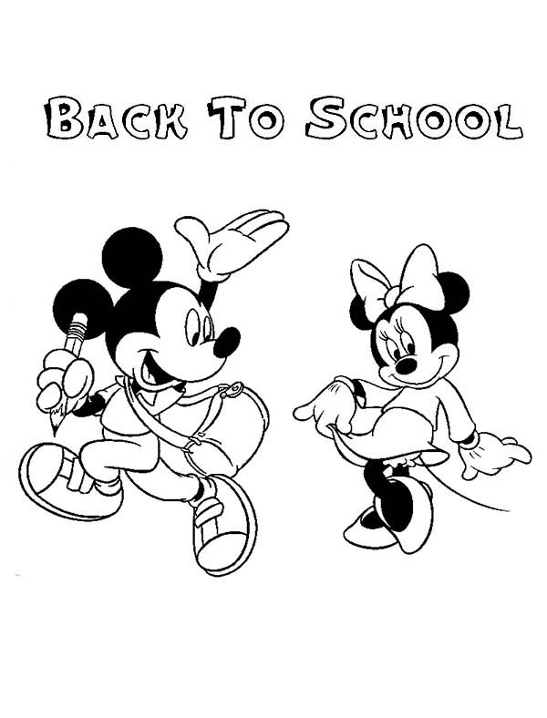 600x788 Mickey And Minnie On First Day Of School Coloring Page