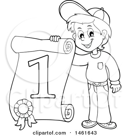 450x470 Clipart Of A Black And White Boy Holding A First Place Certificate