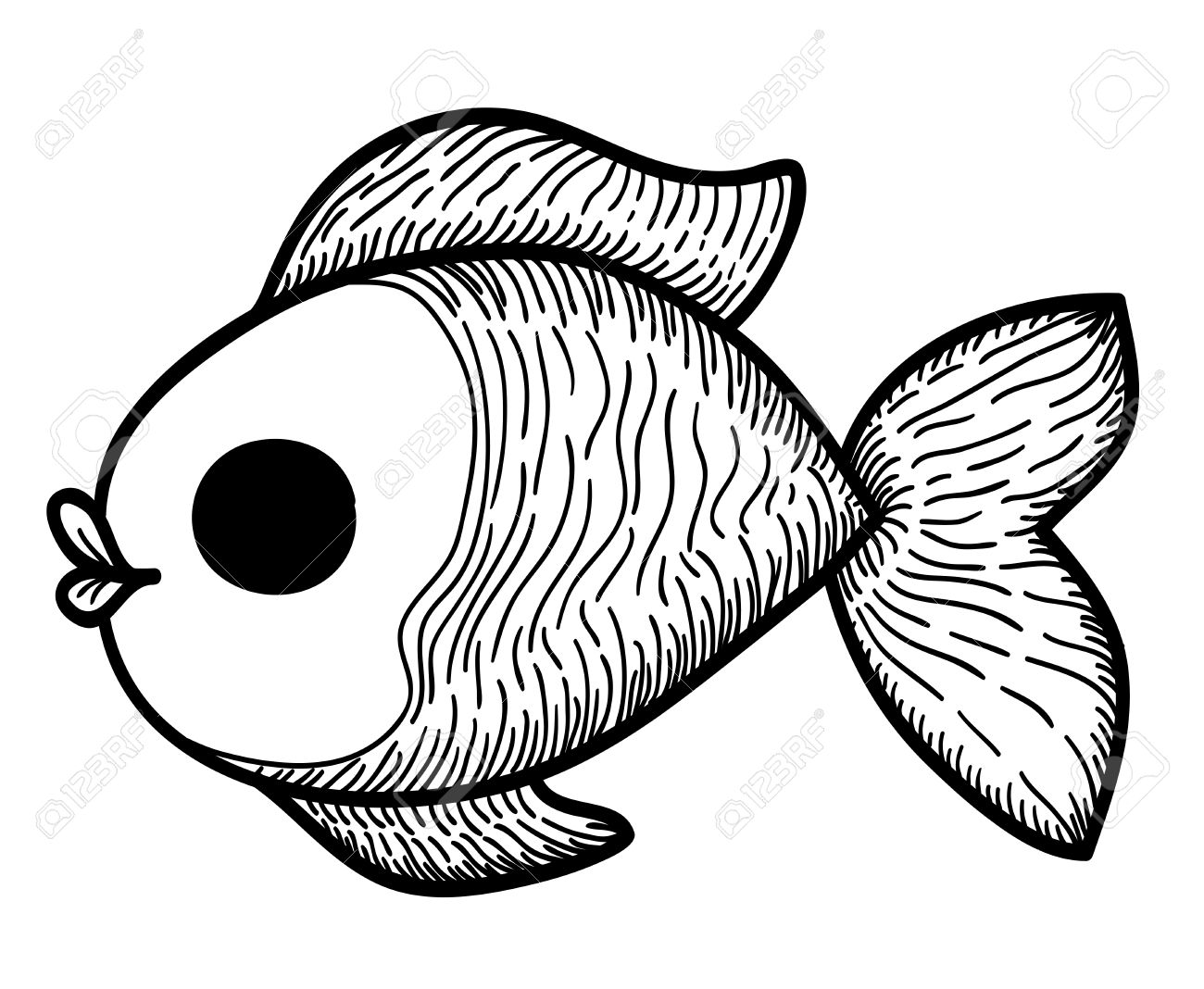 1300x1068 Cartoon Hand Drawn Fish. Vector Sketch. Cute Character Royalty