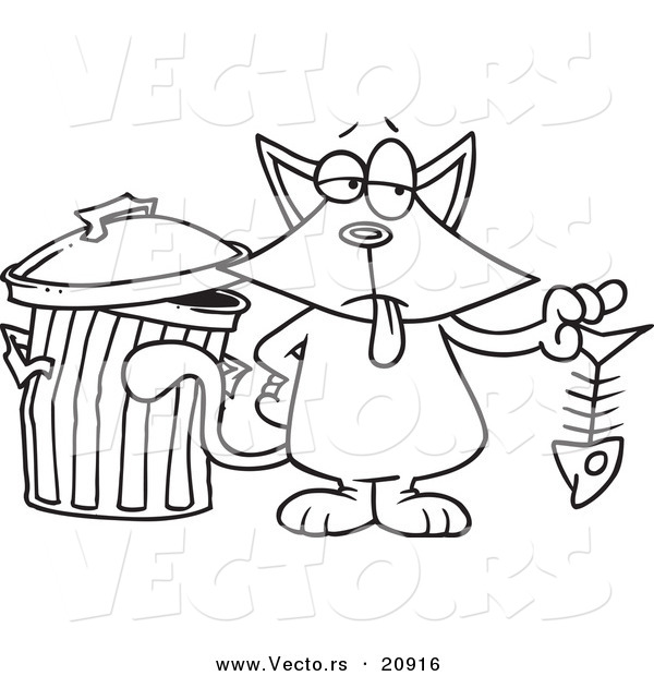 600x620 Vector Of A Cartoon Cat Holding A Fish Bone