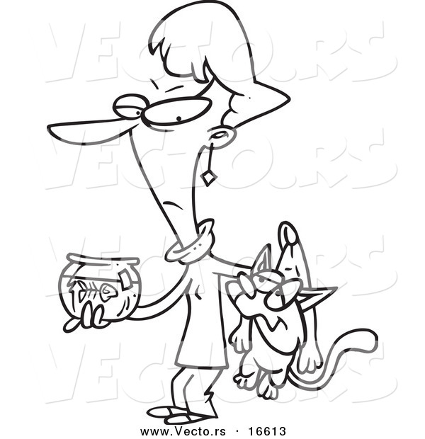 600x620 Vector Of Cartoon Girl Carrying Bad Catnd Dead Fish In