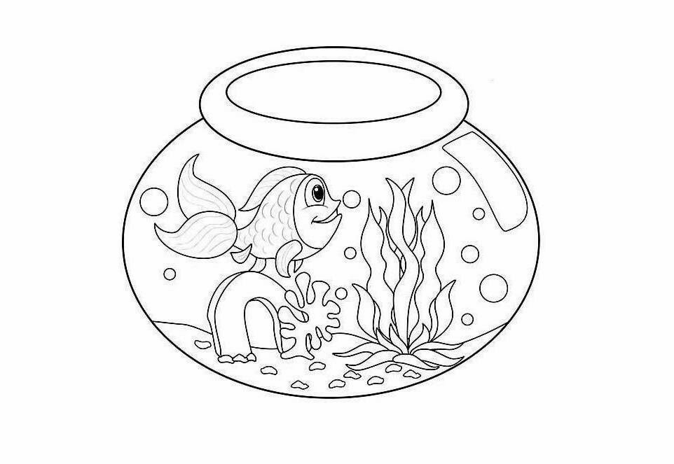 962x663 Colour Drawing Free Wallpaper Fish Bowl Coloring Drawing Free