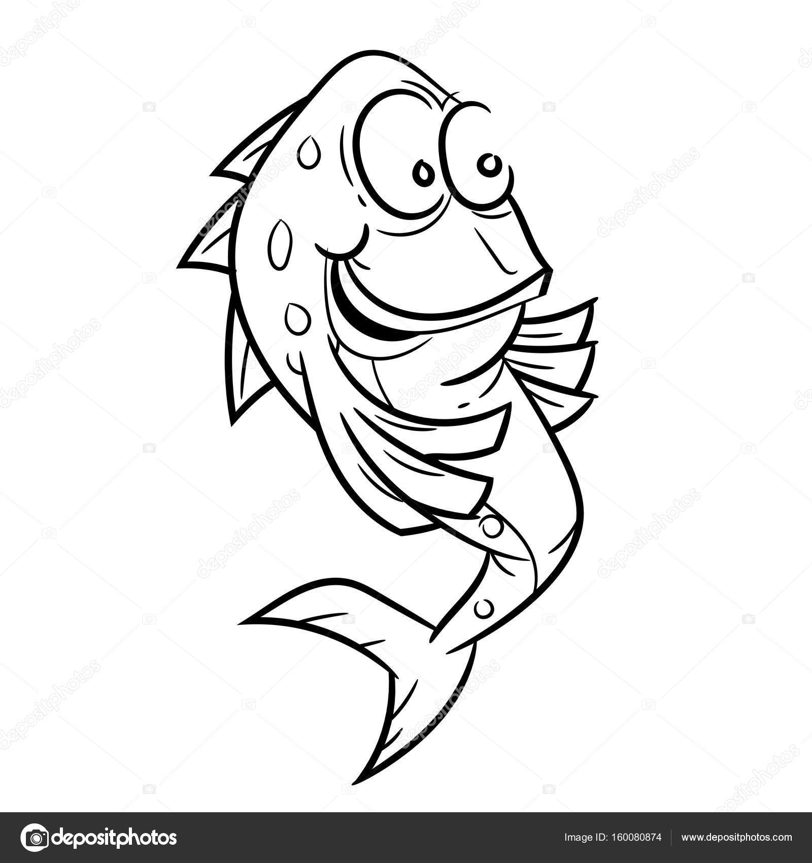 1600x1700 Line Drawing Of Smile Fish Cartoon Simple Line Vector Stock