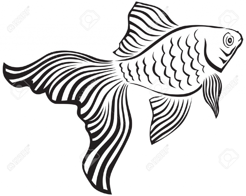 1024x818 Drawings Of Fish Line Art Image Of A Gold Fish With Its Veiltail
