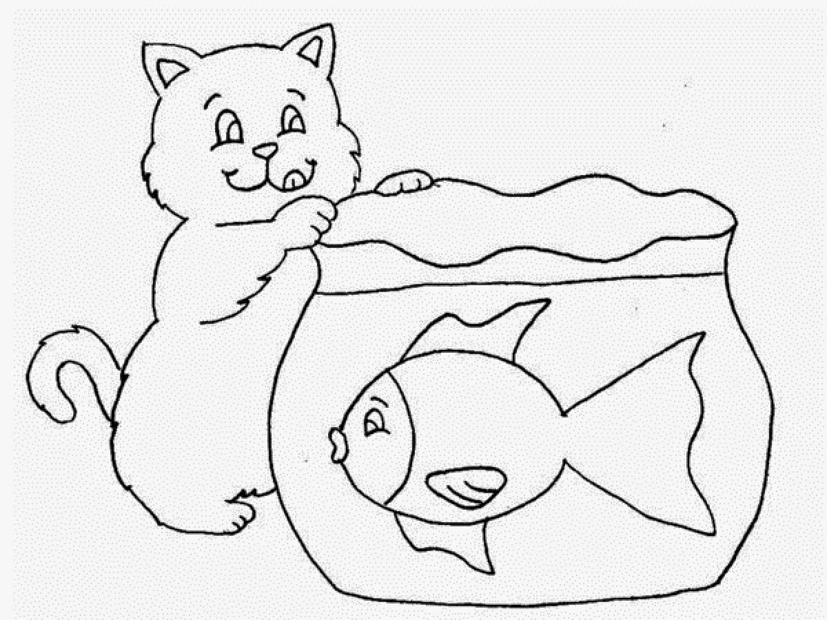 1200x900 Colours Drawing Wallpaper Beautiful Cat With Fish Coloring Page