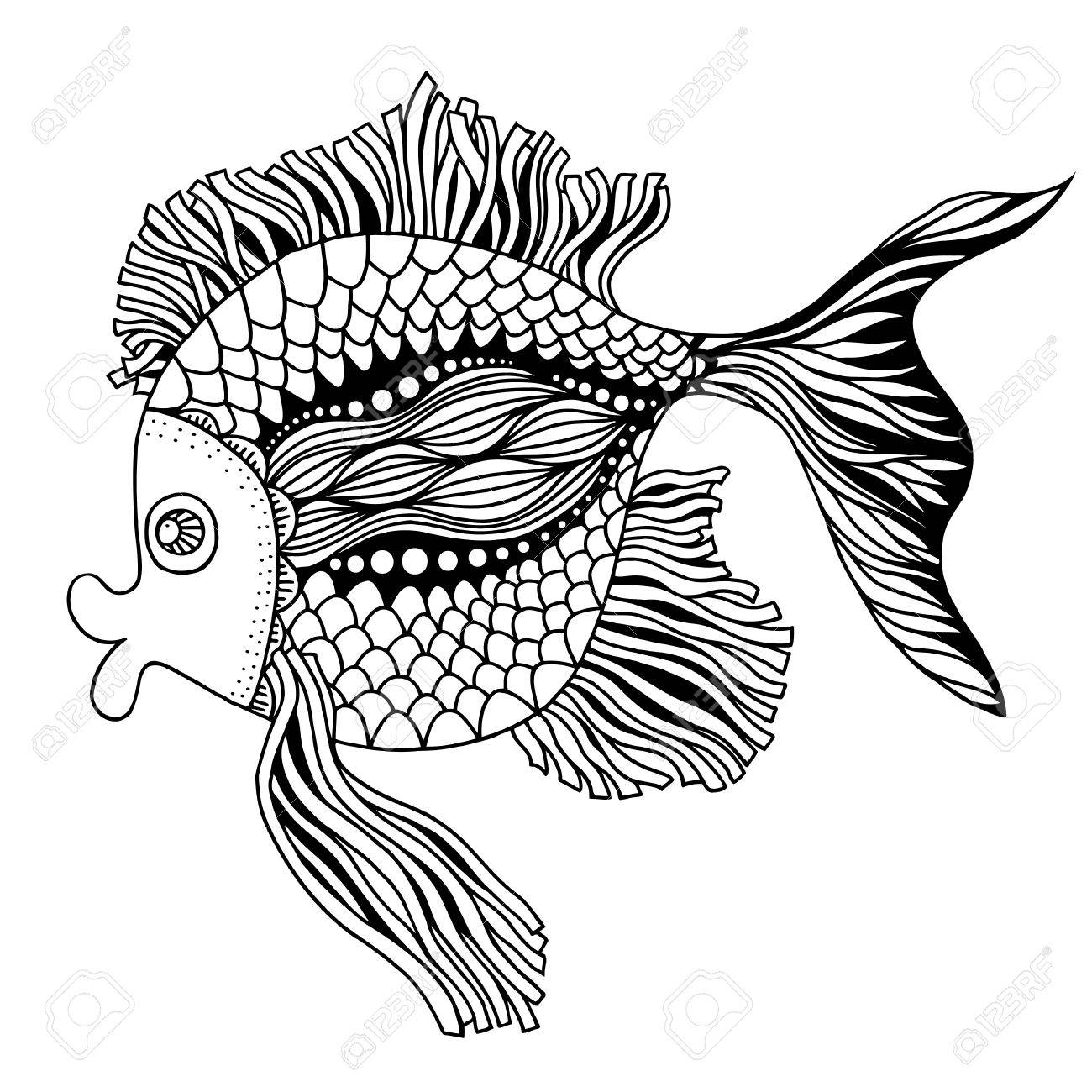 1300x1300 Vector Hand Drawn Doodle Outline Fish Illustration. Decorative
