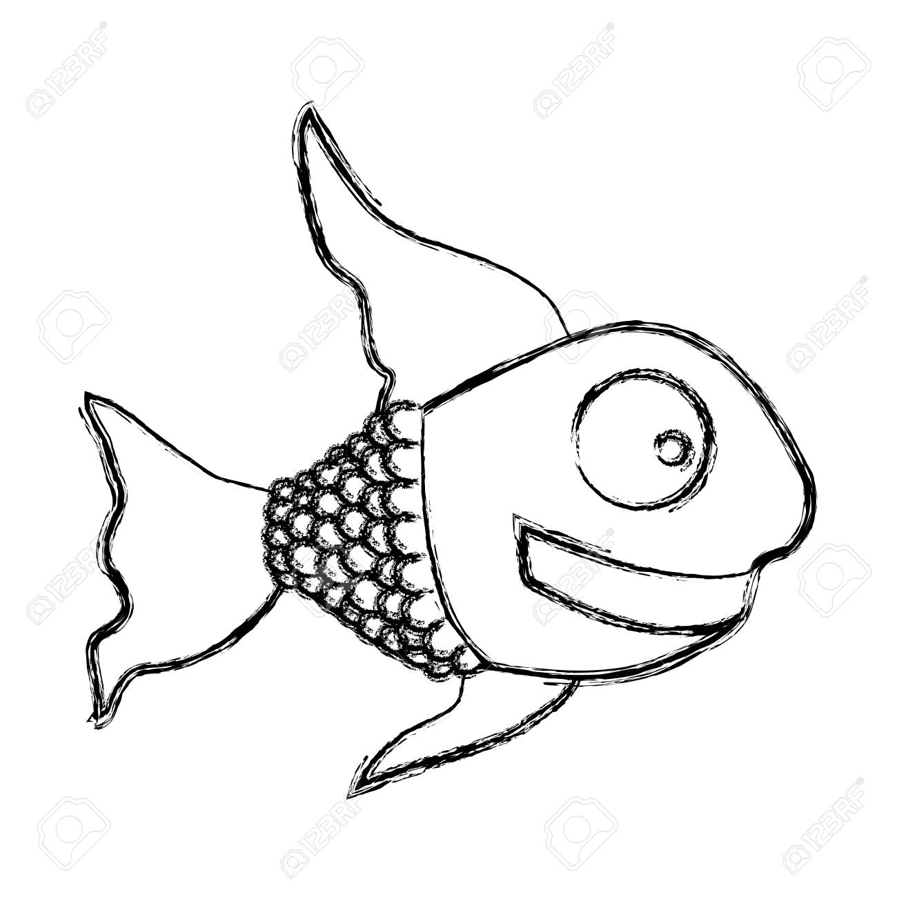 1300x1300 Monochrome Sketch Of Fish With Long Fins Vector Illustration