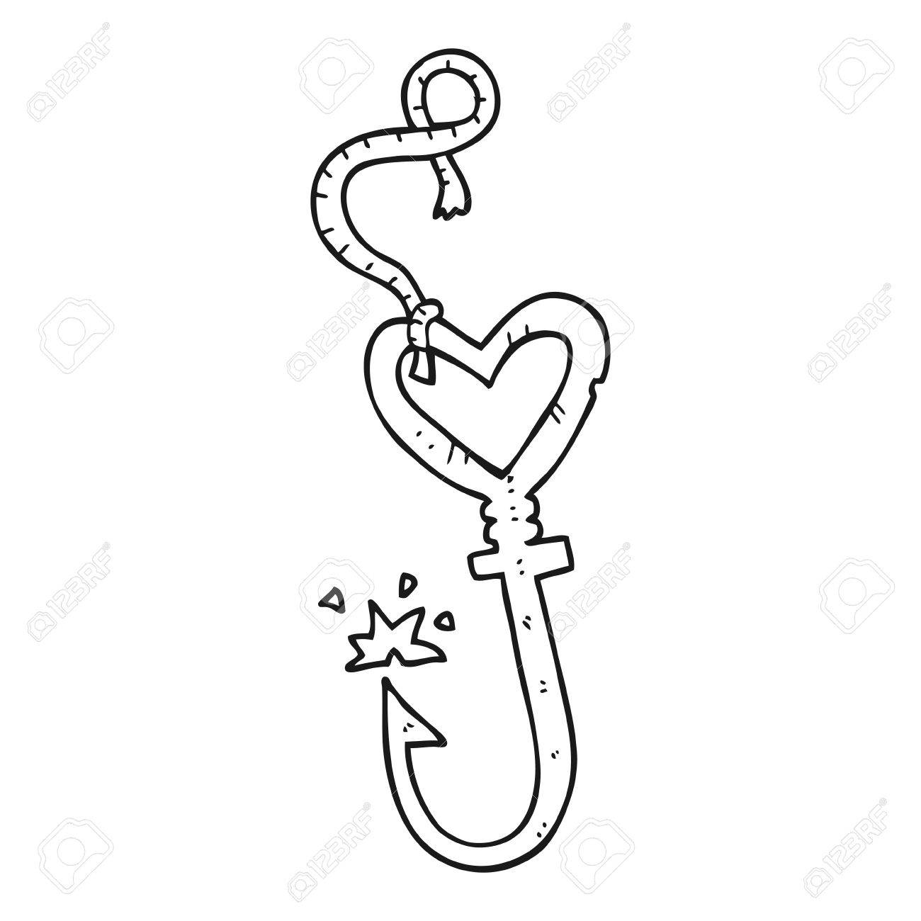 1300x1300 Freehand Drawn Black And White Cartoon Love Heart Fish Hook
