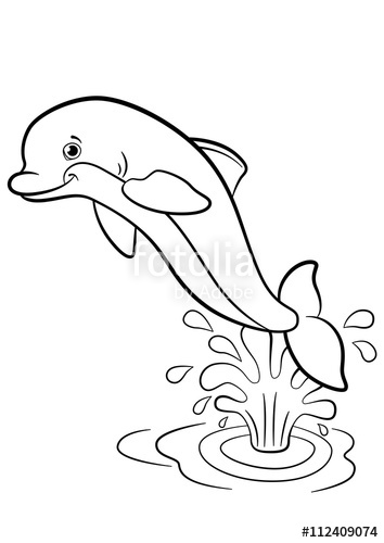 354x500 Coloring Pages. Marine Wild Animals. Little Cute Dolphin Jumps Out