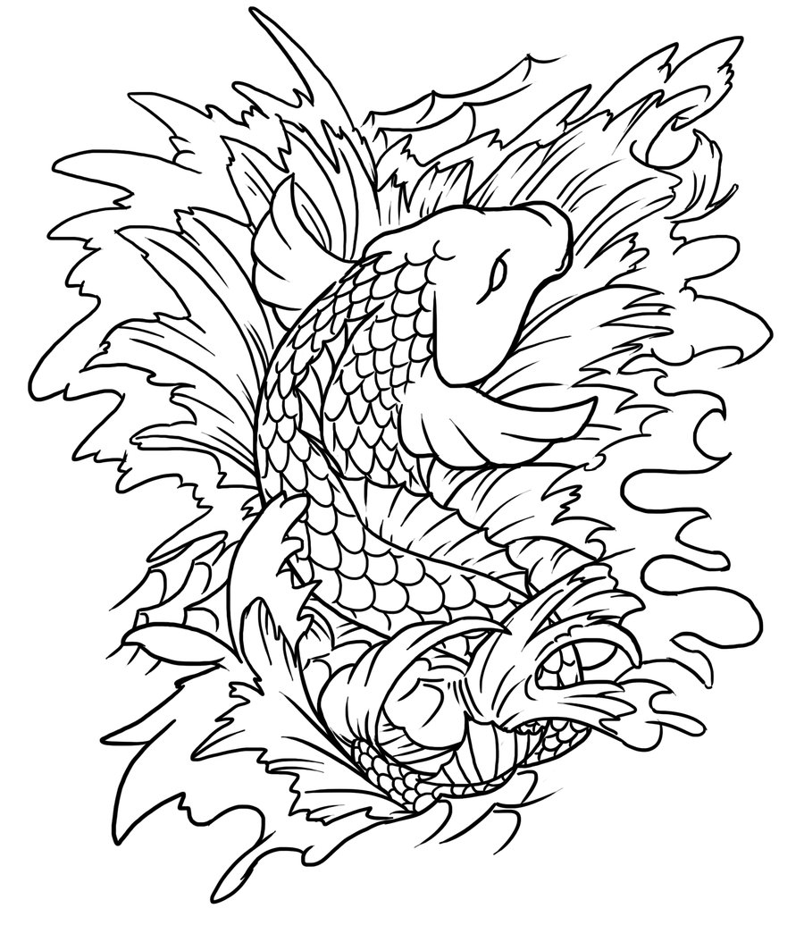900x1054 Koi Fish Line Work By Greyfoxdie85