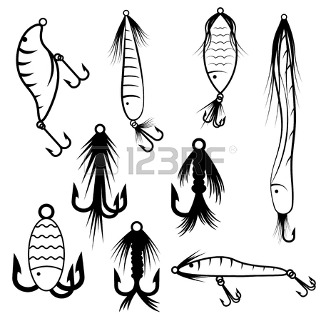 450x450 Fishing Hooks And Jigs Grunge Vector Set Royalty Free Cliparts