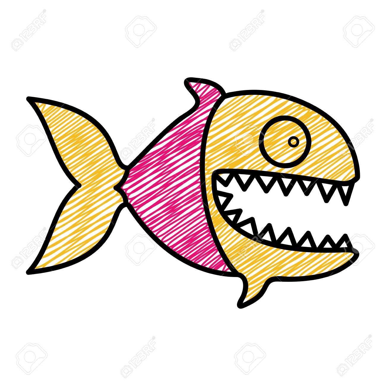 1300x1300 Color Pencil Drawing Of Piranha With Big Teeths Vector