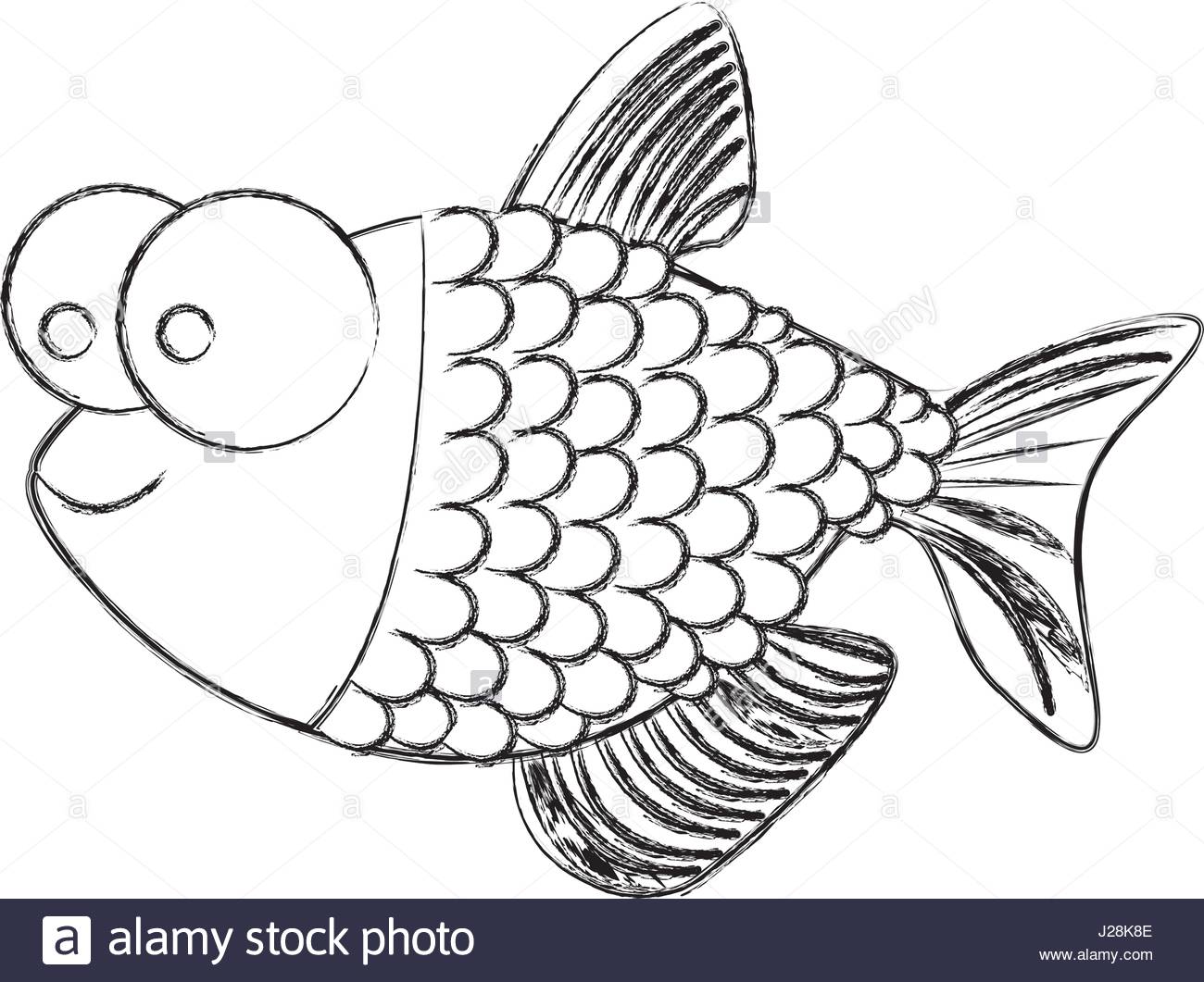 1300x1061 Monochrome Sketch Of Fish With Big Eyes And Scales Stock Vector