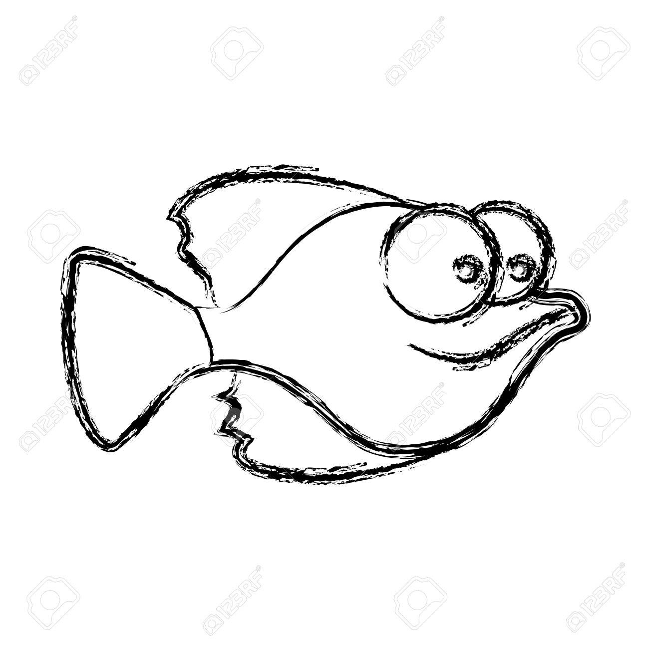 1300x1300 Monochrome Sketch Of Small Fish With Big Eyes Vector Illustration