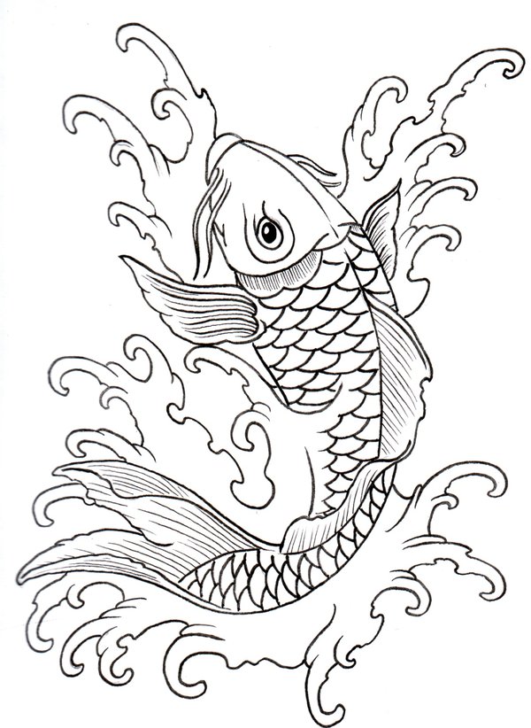 600x822 Collection Of Roses N Koi Fish Tattoo Sketch