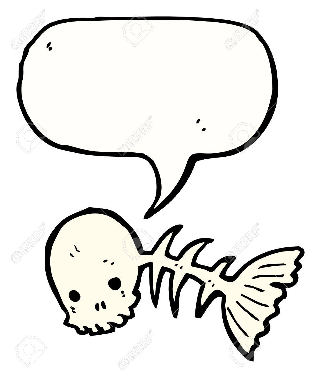 1104x1300 Cartoon Skull Head Fish Bone With Speech Bubble Royalty Free