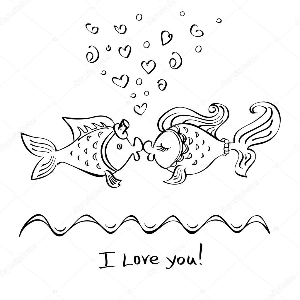 1024x1024 Kiss Of Two Fishes Drawing Stock Vector Katerinasaff