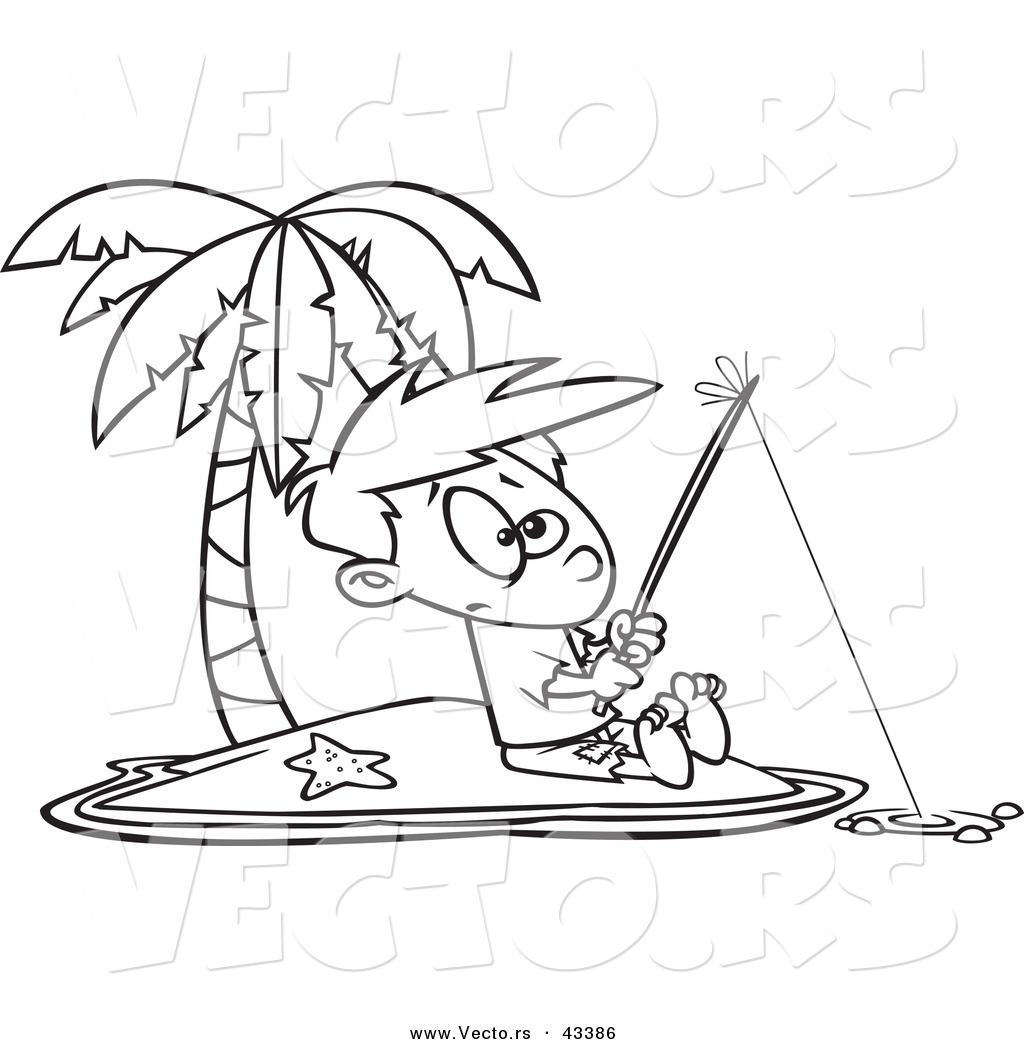 1024x1044 Vector Of A Cartoon Boy Fishing By Himself On An Island