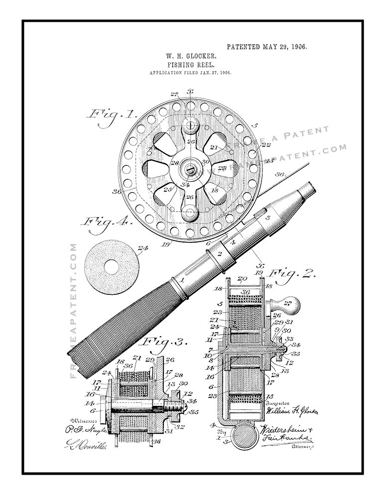 773x1000 Fishing Reel Patent Print Poster Item 10483 Frame A Patent