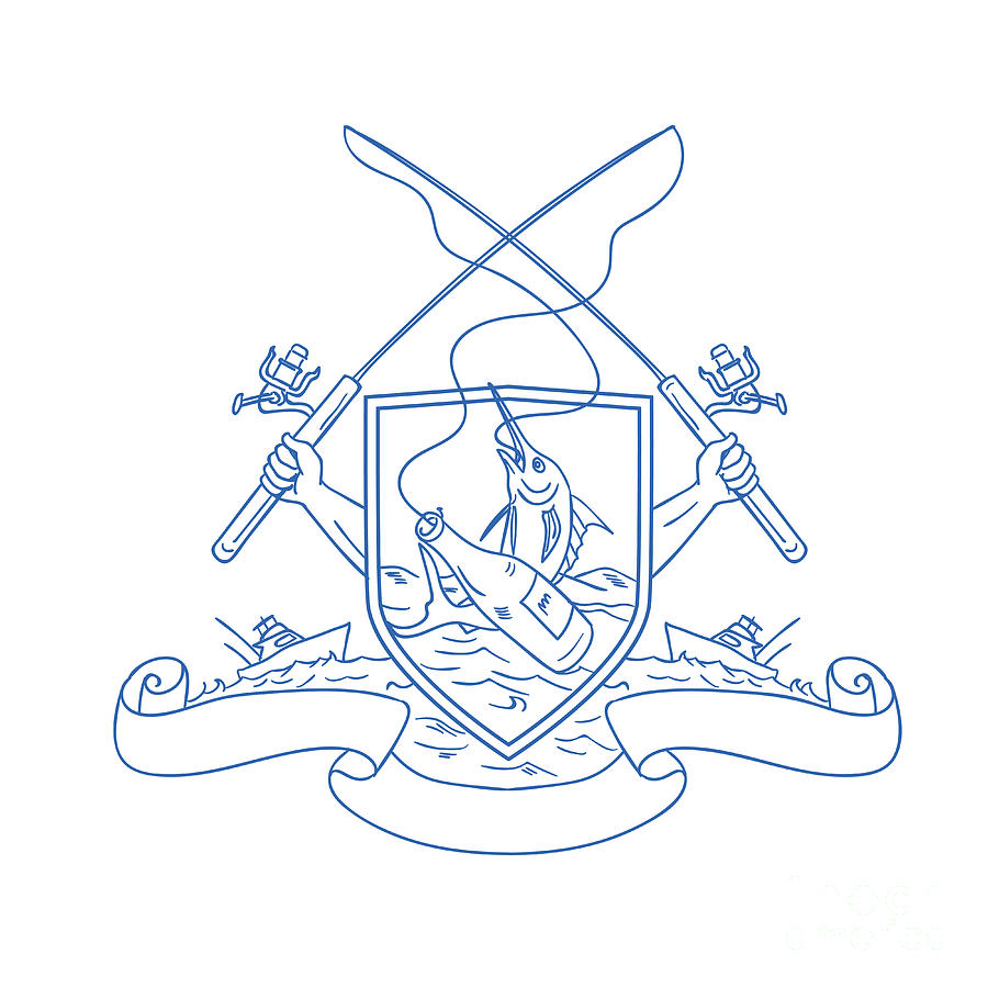 900x900 Fishing Rod Reel Hooking Blue Marlin Beer Bottle Coat Of Arms