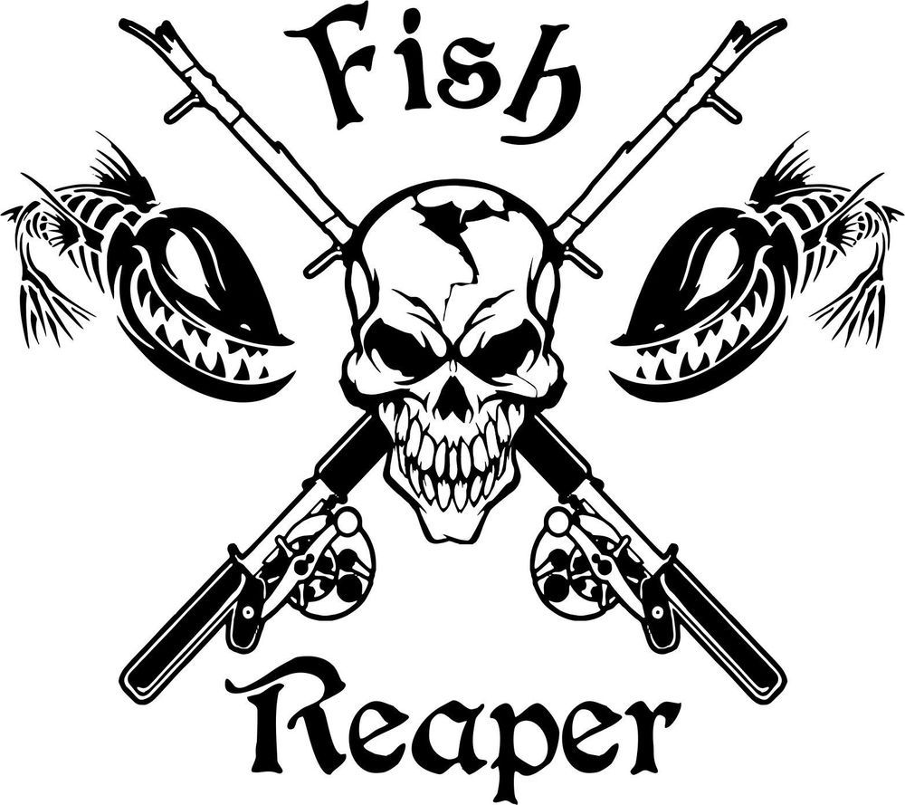 1000x889 Fish Reaper Skull Fishing Rod Reel Car Boat Truck Window Vinyl