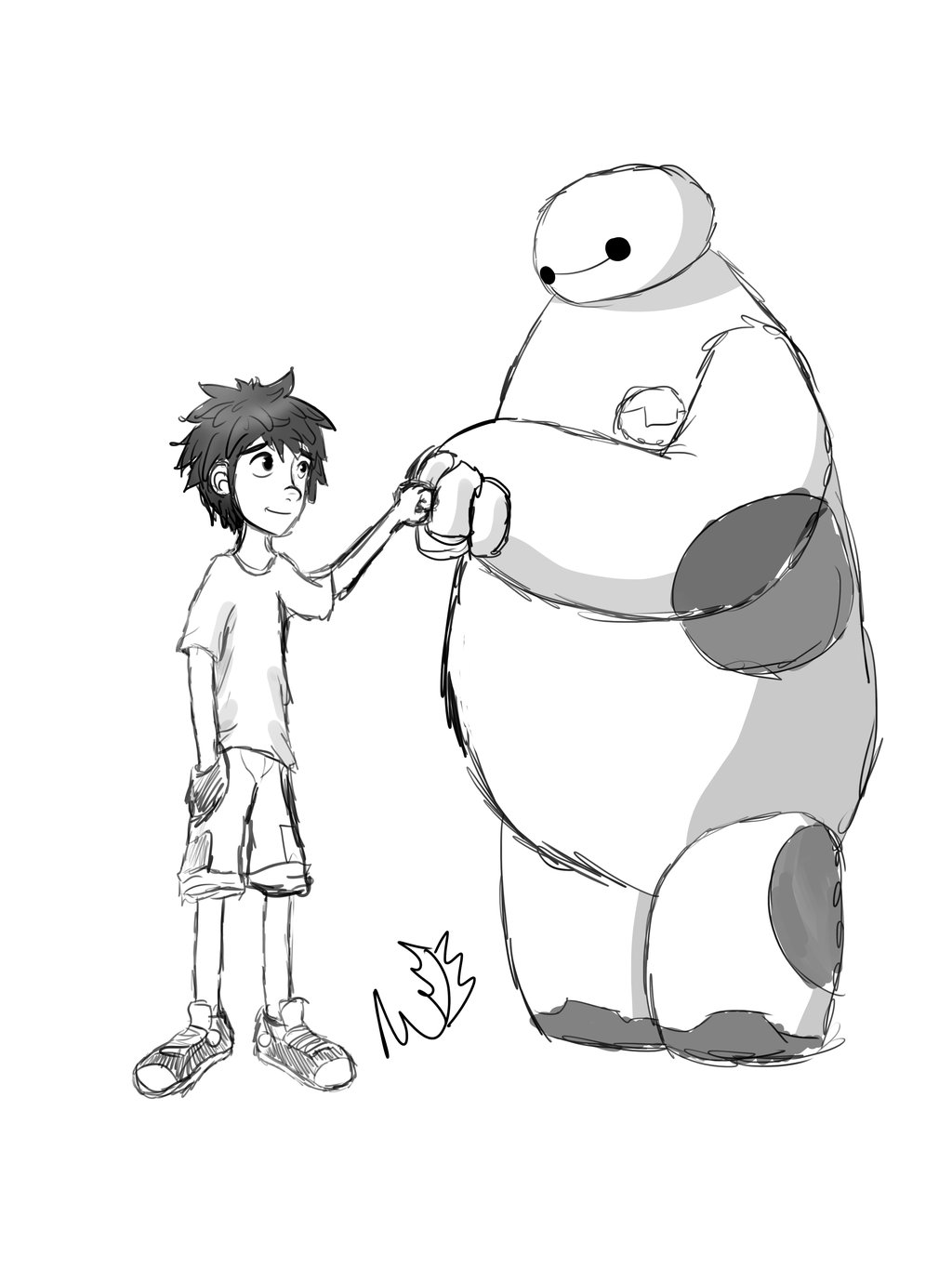 1024x1365 Hiro And Baymax Fistbump~ Digital Sketch~ By Alphafuryofthenight