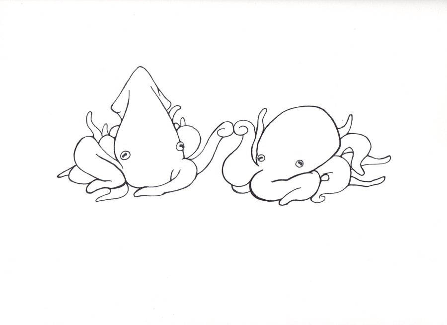 900x654 Squid And Octopus Fist Bump By Winkster21