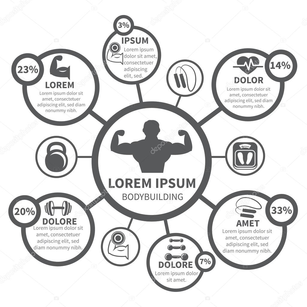 1024x1024 Fitness Bodybuilding Sport Infographics Stock Vector