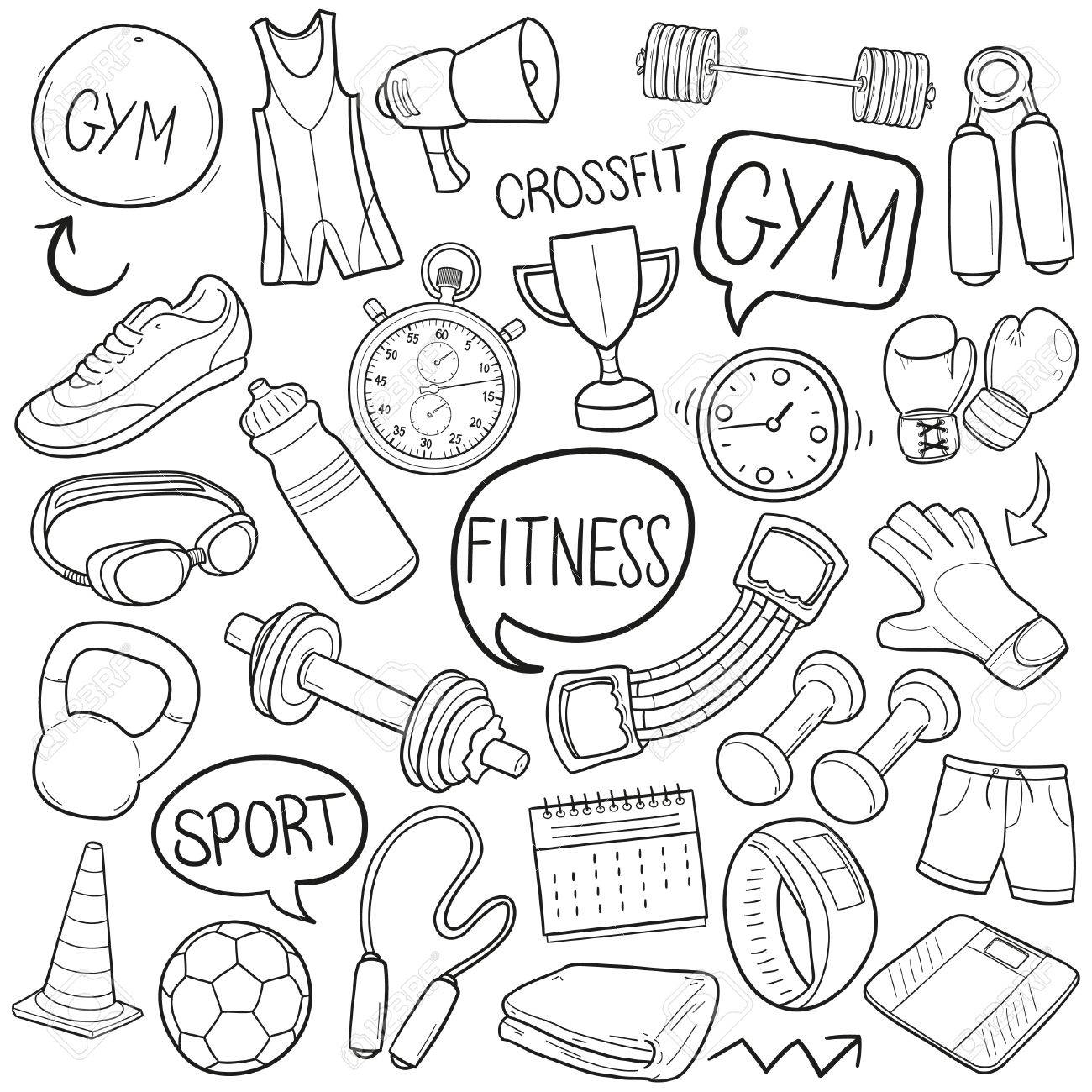 1300x1300 Gym Fitness Sport Doodle Icon Sketch Vector Art Royalty Free