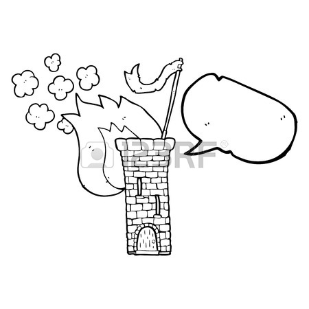 450x450 Freehand Drawn Cartoon Old Castle Tower Waving White Flag Royalty