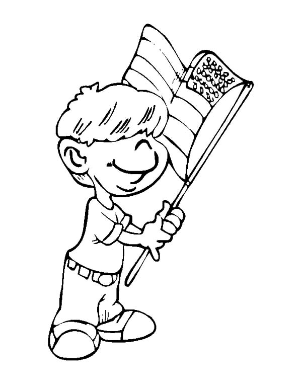 600x777 Little Boy Waving Flag On Flag Day Coloring Pages