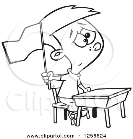 450x470 Clipart Of A Black And White Cartoon School Boy Waving A White