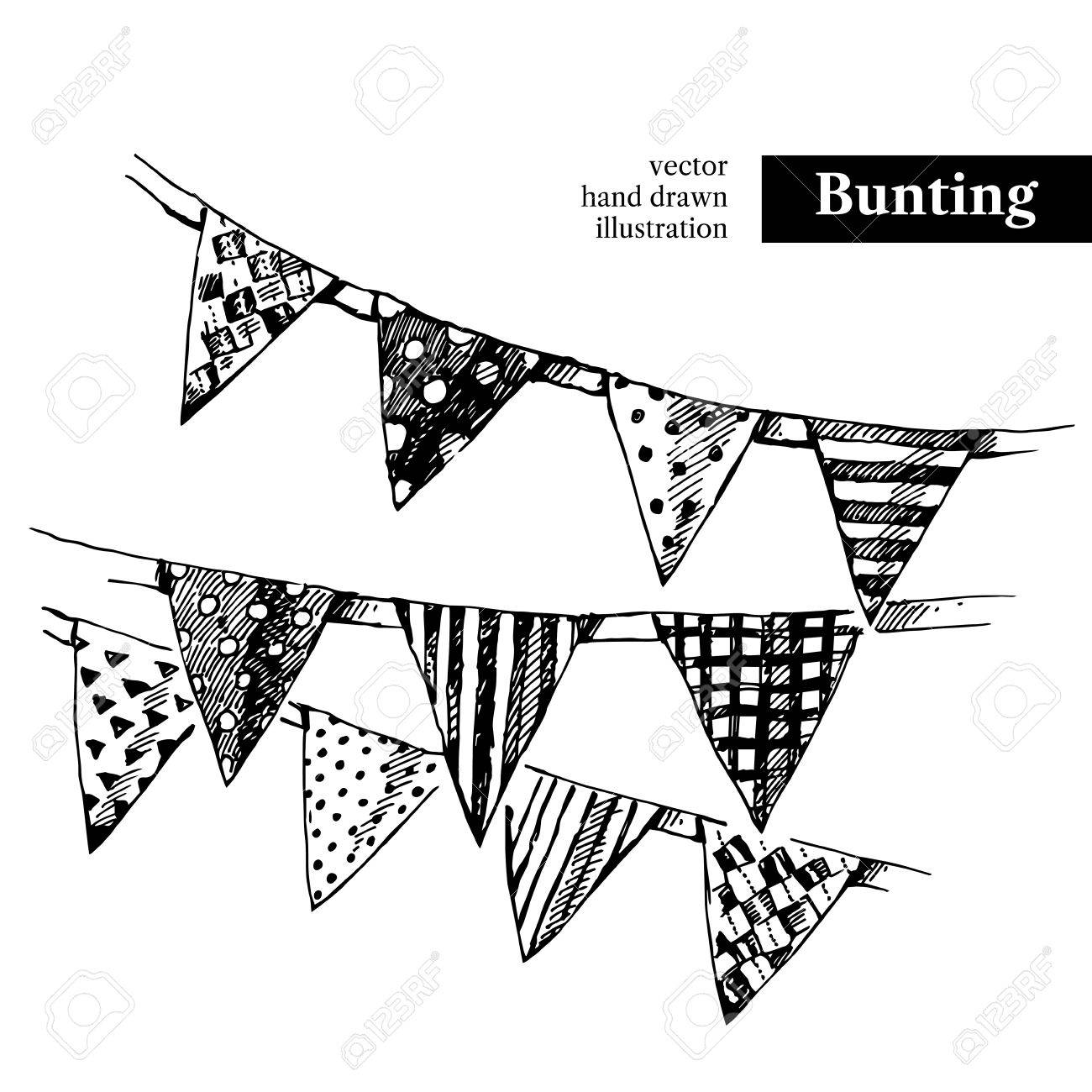 1300x1300 Hand Drawn Sketch Holidays Bunting Flags. Vector Black And White