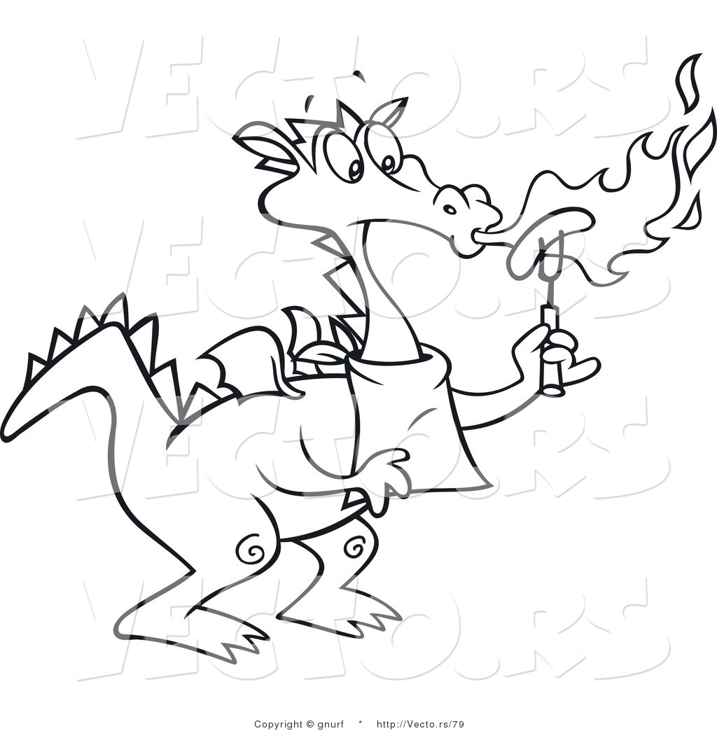 1024x1044 Vector Line Drawing Of A Dragon Chef Blowing Flames On A Hot Dog