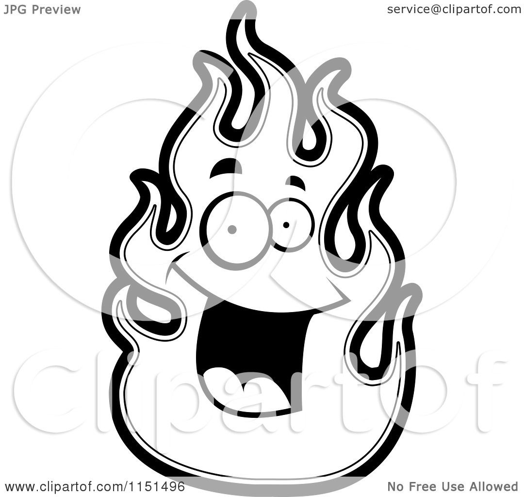 1080x1024 Cartoon Clipart Of A Black And White Happy Smiling Flame Character