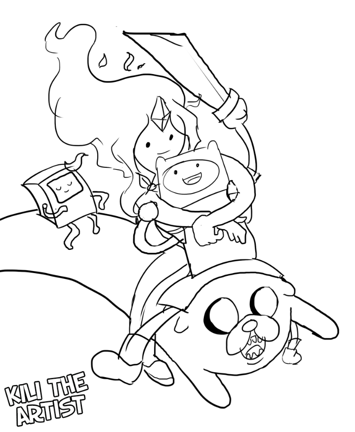 719x875 Finn And Flame Princess Flying With Jake And Beemo By Kiliberto