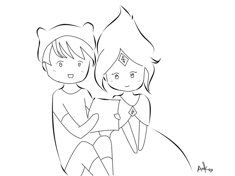900x675 Finn And Flame Princess Reading (Outline) By Whitekiss