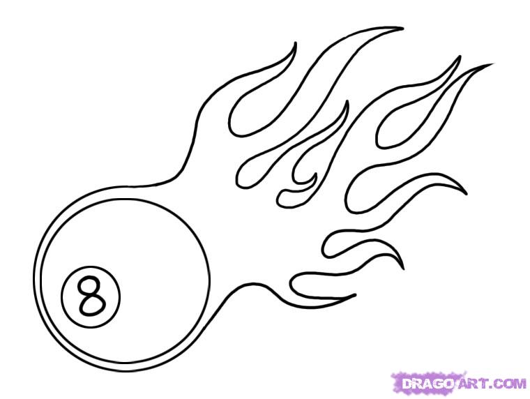 760x572 Black Outline Eight Ball In Flame Tattoo Stencil Ocho