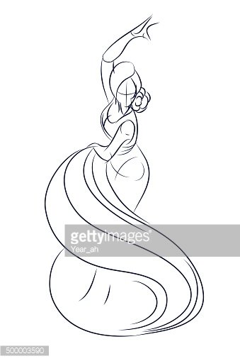 339x509 Flamenco Gypsy Dancer Ink Sketch Gesture Drawing Premium Clipart