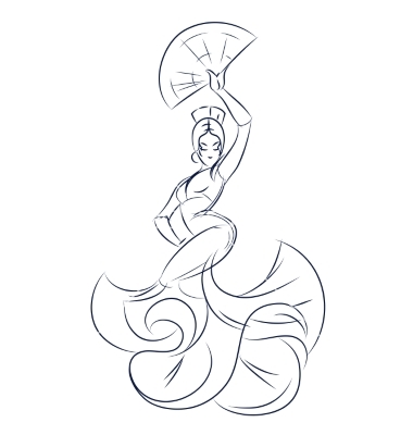 380x400 Flamenco Gypsy Dancer Ink Sketch Gesture Drawing Vector