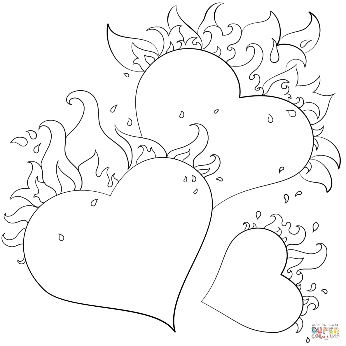 1186x1186 Hearts With Flames Coloring Page Free Printable Coloring Pages
