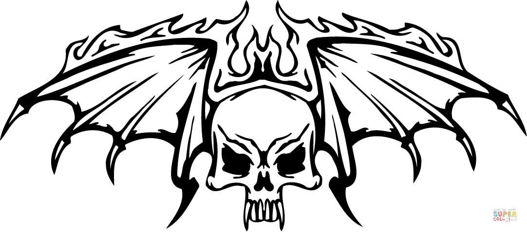 1082x478 Skull With Wings In Flames Coloring Page Free Printable Coloring