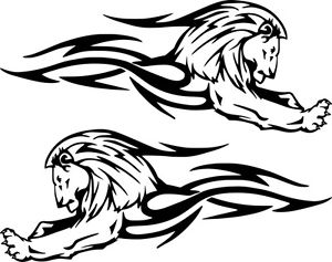 300x237 Lion Decal Flames Tribal (Two Leftright) Wall Car Window Vinyl