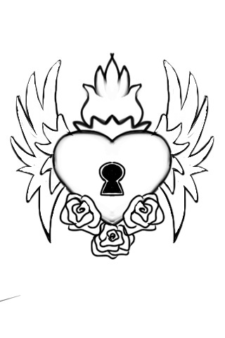 320x480 Flying Flaming Heart With Roses Lineart By Slow Chemical Design