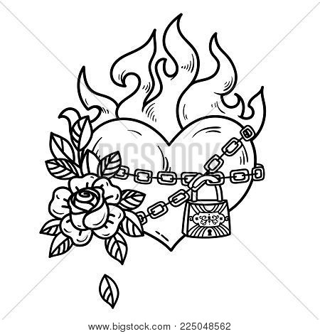 450x470 Tattoo Flaming Heart Bound By Vector Amp Photo Bigstock