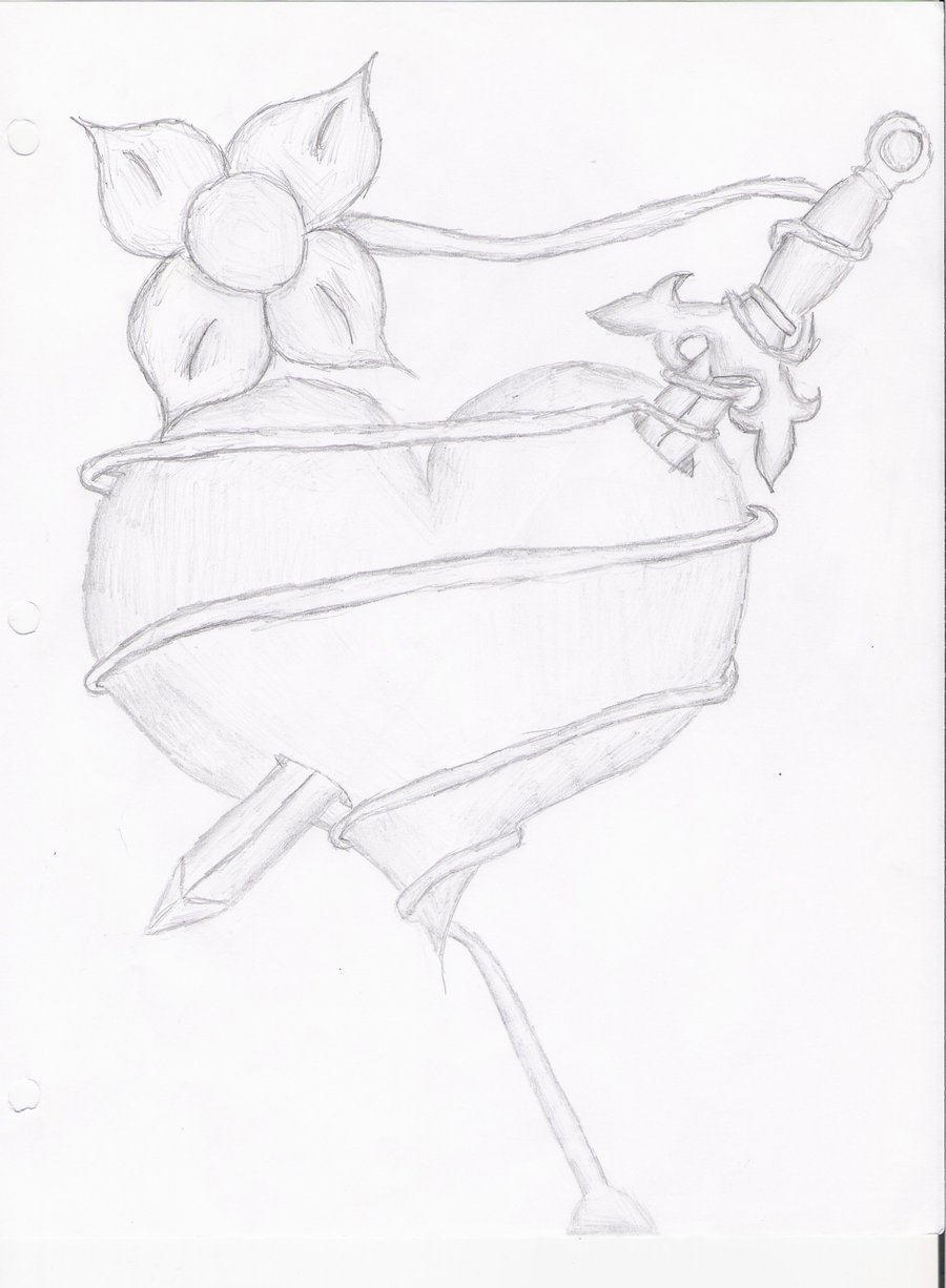 900x1226 Drawn Knife Heart Drawing