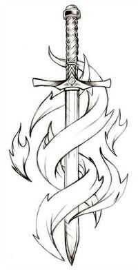 200x392 Flaming Sword. Artsy Fartsy. Tattoo, Drawings