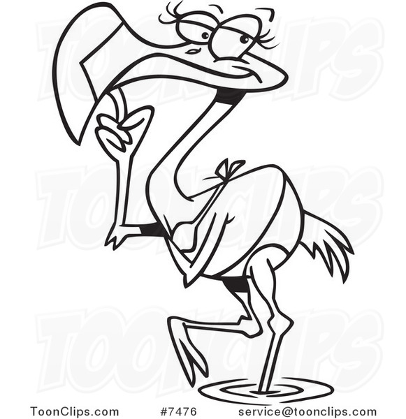 581x600 Cartoon Blacknd White Line Drawing Of Flamingo Babe In