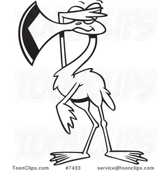 581x600 Cartoon Black And White Line Drawing Of A Flamingo Covering His